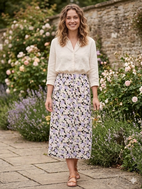 Only Dresses & Skirts - Only Floral Maxi Skirt in Black with Pastel Lilac & Cream Flowers